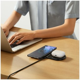 Беспроводное зарядное устройство Baseus LED Display 2in1 для Phone+Pods WXSX010101 черное