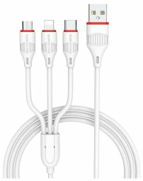 Usb Кабель-зарядка Borofone X17 3-in-1 Enjoy Lightning/Micro/Type-C 2.4A 1м силиконовый белый