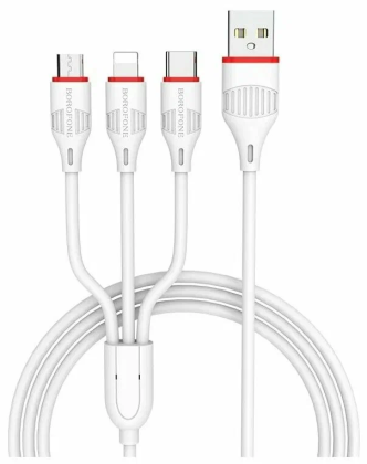 Usb Кабель-зарядка Borofone X17 3-in-1 Enjoy Lightning/Micro/Type-C 2.4A 1м силиконовый белый