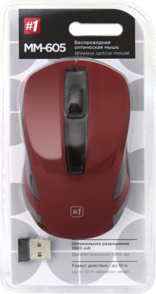 Мышь беспроводная Defender MM-605 USB/DPI 1200/3 кнопки/2AAA красная