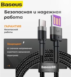Usb Кабель для быстрой зарядки Type-C Baseus High Speed Cafule 5А 40Вт 1м черный - в оплётке