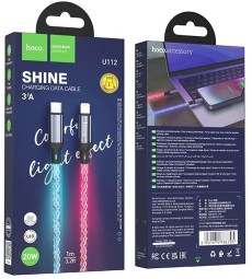 Usb Кабель-зарядка Type-C на Lightning Hoco U112 3A 20W 1м LED черный