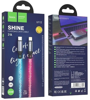 Usb Кабель-зарядка Type-C на Lightning Hoco U112 3A 20W 1м LED черный