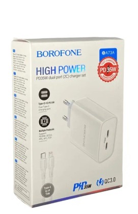 Сетевое зар. устр. Borofone BA73A с кабелем Type-C на Lightning 2C 35W белое