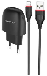 Сетевое зар. устр. Borofone BA49A с шнуром Lightning 1USB 2.1A черное