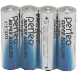Батарейки Perfeo, Super Alkaline, AA, 4 шт., защита, черные, серые - пальчиковые