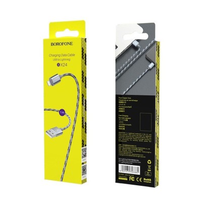 Usb Кабель-зарядка Lightning Borofone BX24 2.4A 1м в тканевой оплётке серый