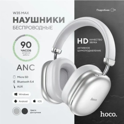 Стереонаушники Bluetooth полноразмерные Hoco W35 Max V5.3/45ч серебристые