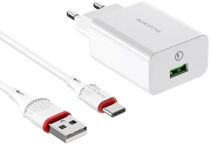 Сетевое зар. устр. Borofone BA21A с шнуром Type-C 1USB 2.1A белое