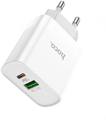 Сетевое зарядное устройство для смартфонов Hoco C80A порты 1USB+Type-C, PD/QC3.0, 3A/20W,  белое