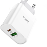 Сетевое зарядное устройство для смартфонов Hoco C80A порты 1USB+Type-C, PD/QC3.0, 3A/20W,  белое