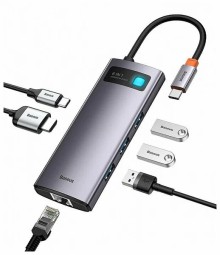 USB-C хаб Baseus Metal Gleam 6в1 3USB/HDMI/USB-C/Ethernet (CAHUB-CW0G) серый