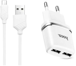 Сетевое зар. устр. Hoco C12 2USB Micro 2.4A белое