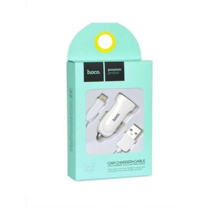 Автомобильное заряд. устр. Hoco Z2 с шнуром Lightning 1USB 1.5А белое