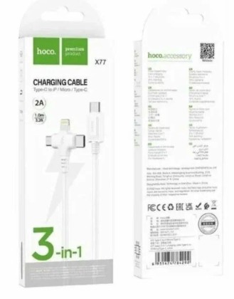 Usb Кабель-зарядка Hoco X77 3в1 Micro/Lightning/Type-C 1м белый