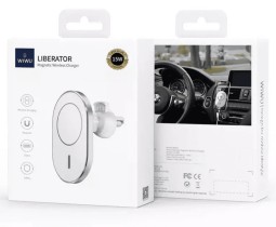 Держатель в автомобиль на воздух c беспроводной зарядкой для i-Phone WIWU Liberator (CH-306) серый