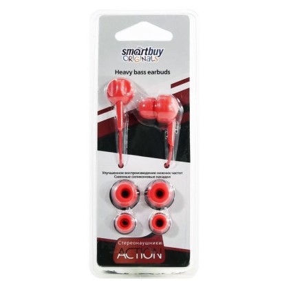 Стереонаушники внутриканальные SmartBuy®  ACTION, красные (SBE-830)/240